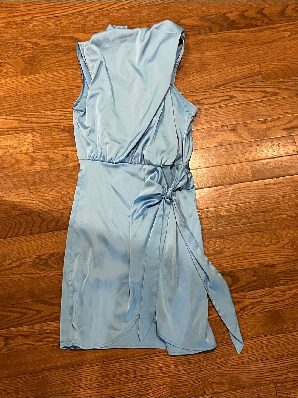 Light Blue Sleeveless Wrap-Style Dress